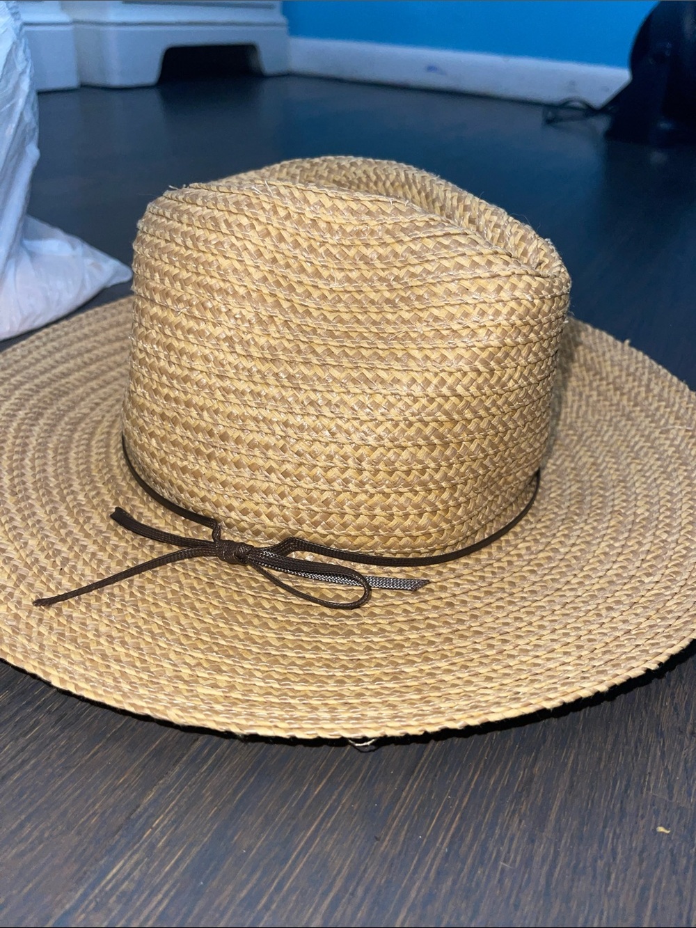 Nine West Natural Straw Sun Hat with Brown Bow